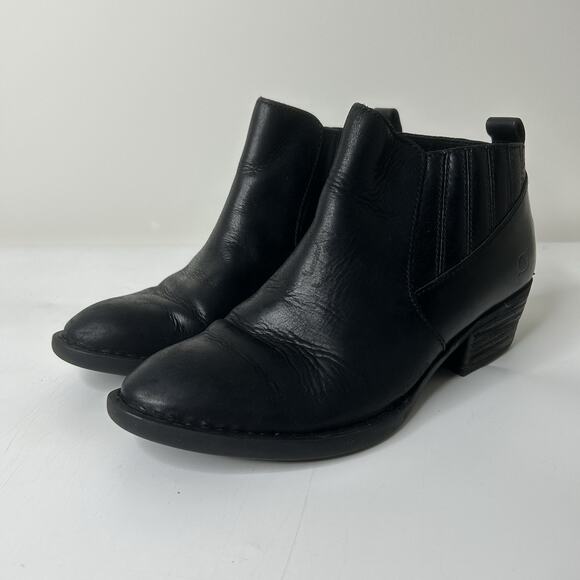 Born Boots Women's 7 M Beebe F29403 Black Leather Almond Toe Ankle Booties - Picture 1 of 7
